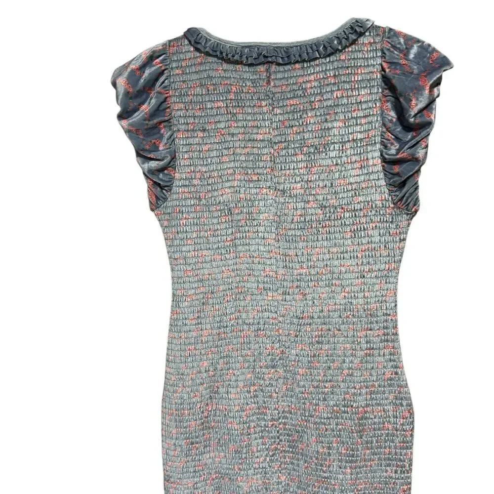 Revolve Free People Mckenna Velvet Midi Dress Smocked Slim Fitted Blue Combo